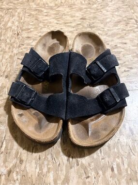 Birkenstock Black Suede Two-Strap Kids Sandals